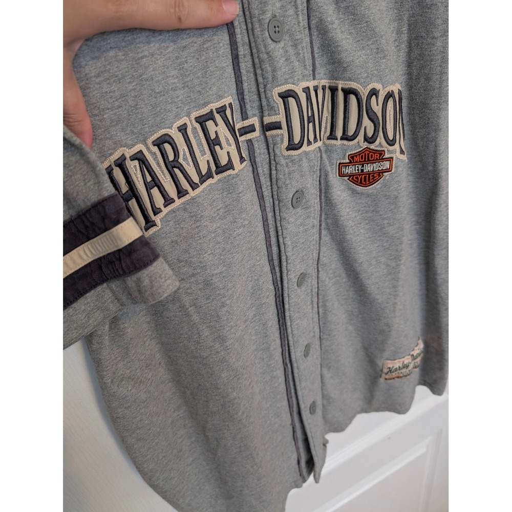 Harley-Davidson Mens Baseball Jersey Shirt Gray Killer Creek Roswell GA Large
